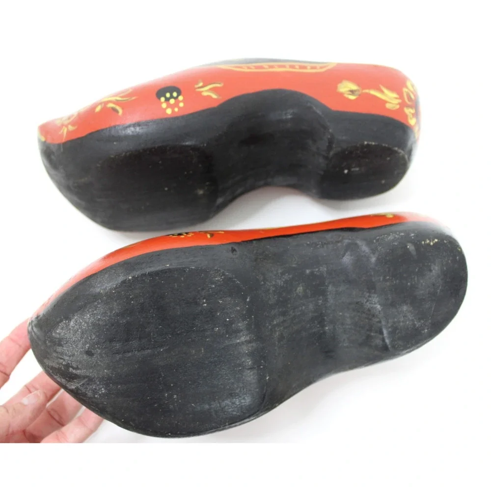 Vintage Hand Painted Wooden Clogs Dutch Holland Shoes Floral Folk Art 9